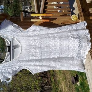 Shannon Ford New York White Lace Ruffle Cap Sleeve Top Shirt Sz L